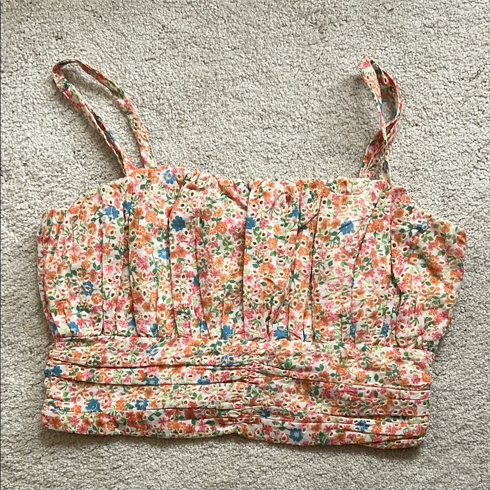 Aqua Summer Floral Eyelet Crop Top NWOT